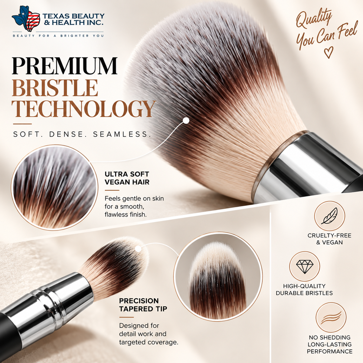 2-in-1 Dual-Ended Foundation & Concealer Makeup Brush – Vegan Blending Brush for Liquid, Cream & Powder | Texas Beauty & Health