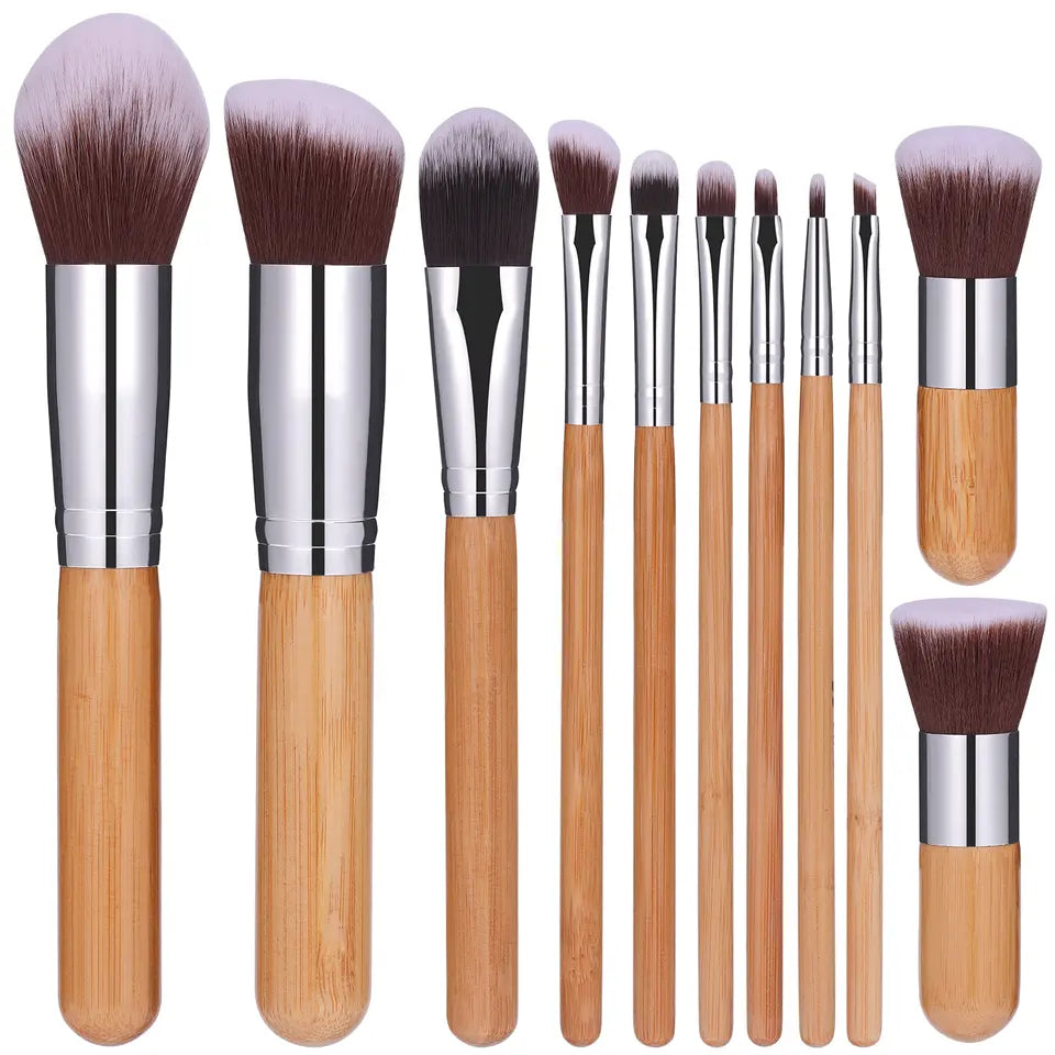 Makeup Brush Set 11 PCS Vegan Bamboo Handle Blush Powder Foundation Makeup Brush Set