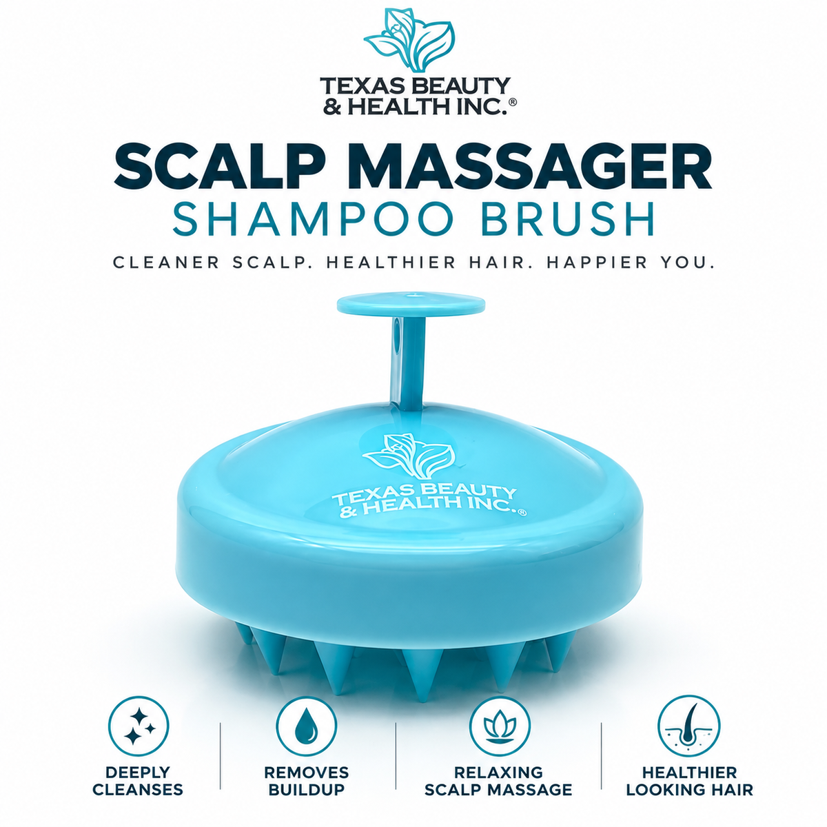 Texas Beauty & Health Scalp Massager Shampoo Brush, Massaging Scrubber with Soft Silicone Bristles for Hair Growth Support & Dandruff Removal Green