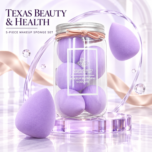 Texas Beauty & Health 5-Piece Purple Makeup Sponge Set – Wet & Dry Beauty Blenders for Foundation, Concealer, Contour & Cream Blush
