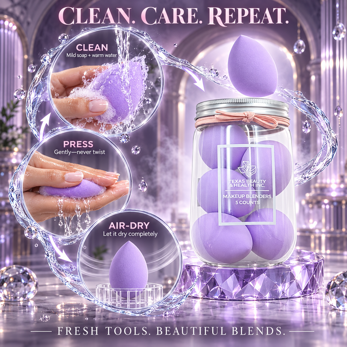 Texas Beauty & Health 5-Piece Purple Makeup Sponge Set – Wet & Dry Beauty Blenders for Foundation, Concealer, Contour & Cream Blush
