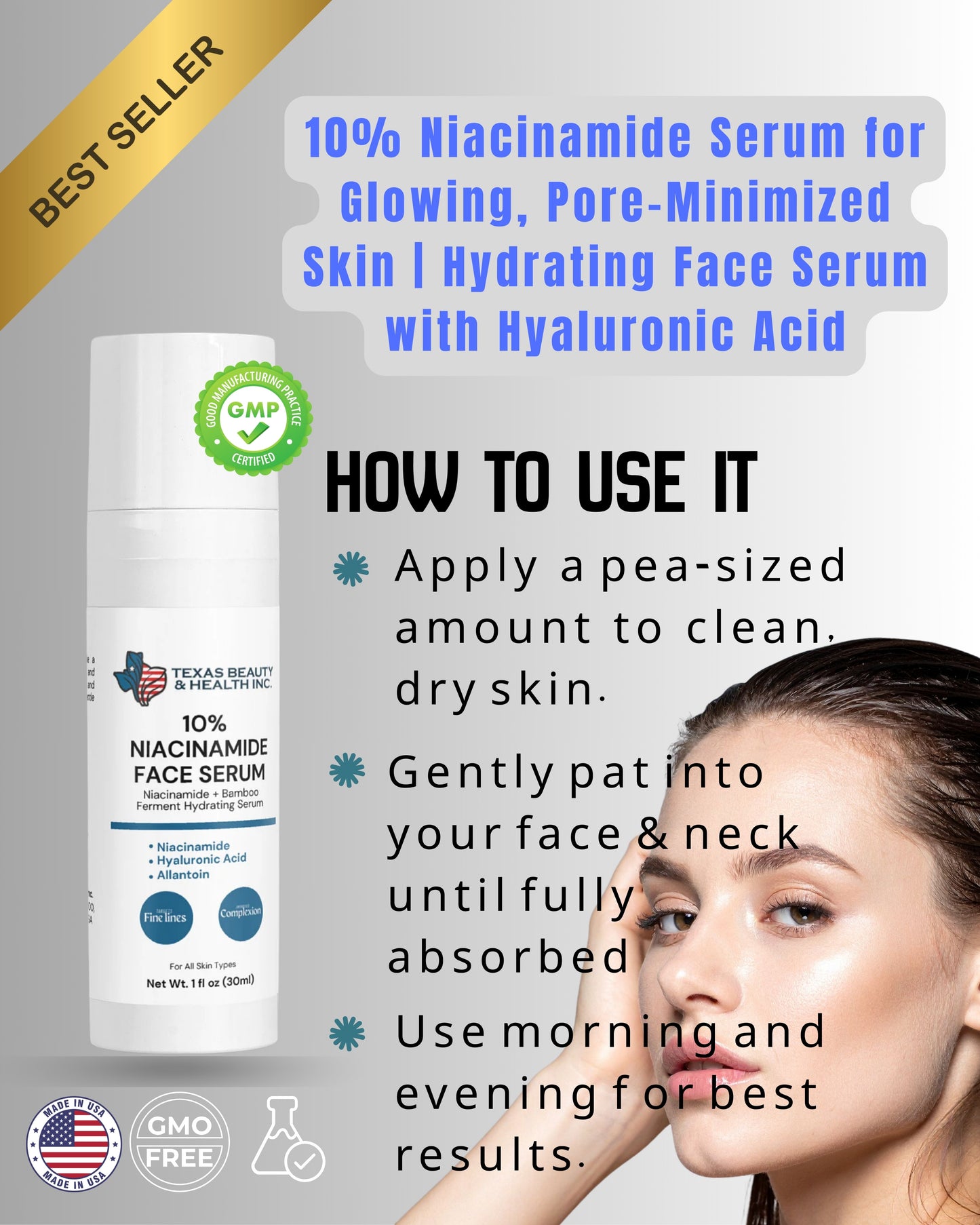 10% Niacinamide Serum for Glowing, Pore-Minimized Skin | Hydrating Face Serum with Hyaluronic Acid