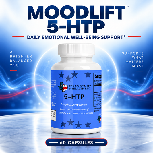 Texas Beauty & Health MoodLift 5-HTP Supplement for Mood, Calm & Sleep Support, 60 Capsules
