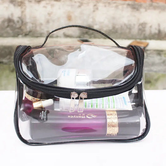 Transparent Large Capacity PVC Toiletry Bag Waterproof Cosmetic Bags Travel Clear Makeup Cosmetic Bag Black