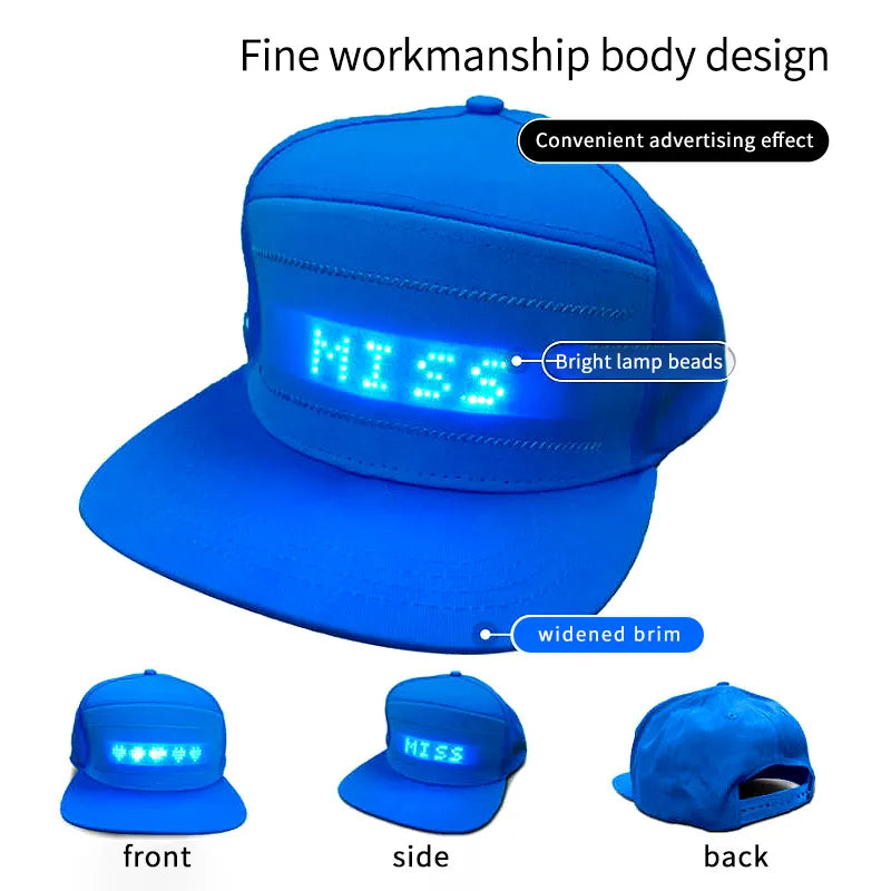 LED Message Hats Glowing Logo Baseball Cap Luminous Party Hat Light Up Scrolling LED Display Caps USB Charging App Programmable