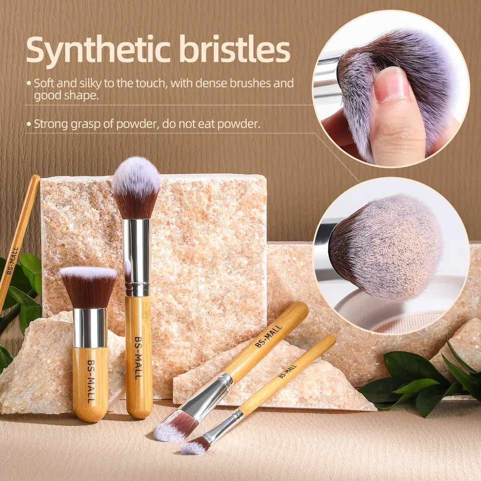 Vegan Cruelty Free Bamboo Makeup Brushes 11 PCS Bamboo Makeup Brushes with Makeup Sponge