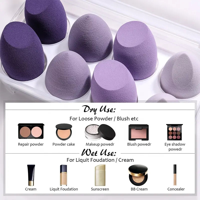 Texas Beauty & Health 8 pcs Super Soft Latex-free Sponge Makeup Blender, Dual Use, Spread and Blend Foundation Purple Color