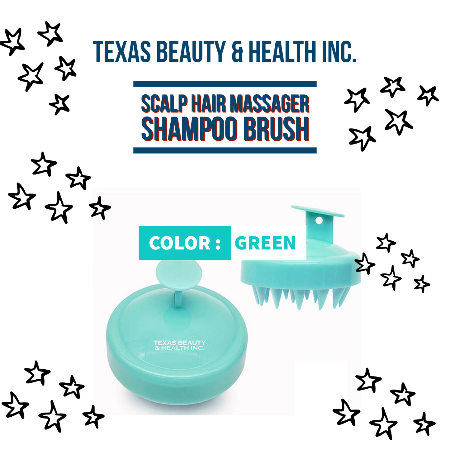 Texas Beauty & Health Scalp Massager Shampoo Brush, Massaging Scrubber with Soft Silicone Bristles for Hair Growth Support & Dandruff Removal Green