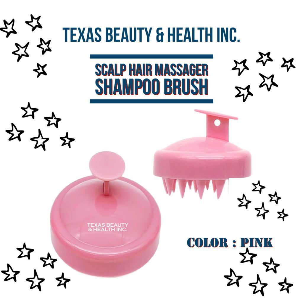 Texas Beauty & Health Scalp Massager Shampoo Brush, Massaging Scrubber with Soft Silicone Bristles for Hair Growth Support & Dandruff Removal (Pink)