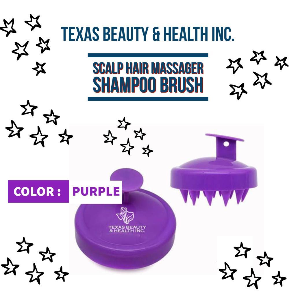 Texas Beauty & Health Scalp Massager Shampoo Brush, Massaging Scrubber with Soft Silicone Bristles for Hair Growth Support & Dandruff Removal Purple